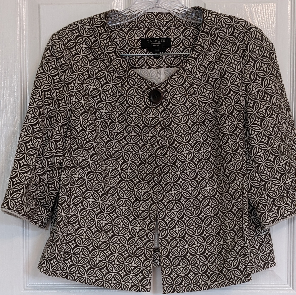 Talbots Petites Size 10 P Jacket / Blazer Cropped Cotton Floral Print.